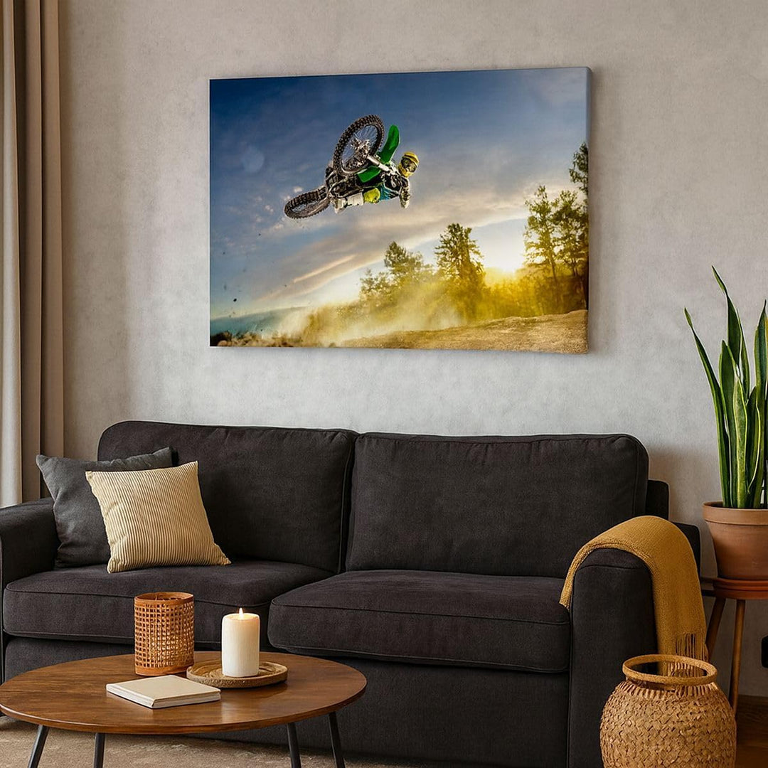 Bilder auf Leinwand 100x70cm Leinwandbild Motorrad Extrem Spass Wettbewerbe Gross Wanddeko Bild Schl
