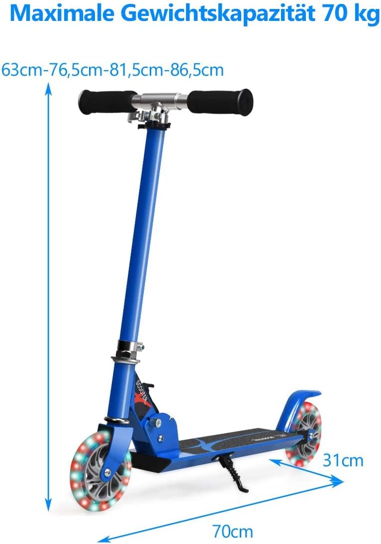 GYMAX Faltbare Kindersooter, Kinder Roller mit LED leuchtenden Räder, Tretroller 3 höhenverstellbar