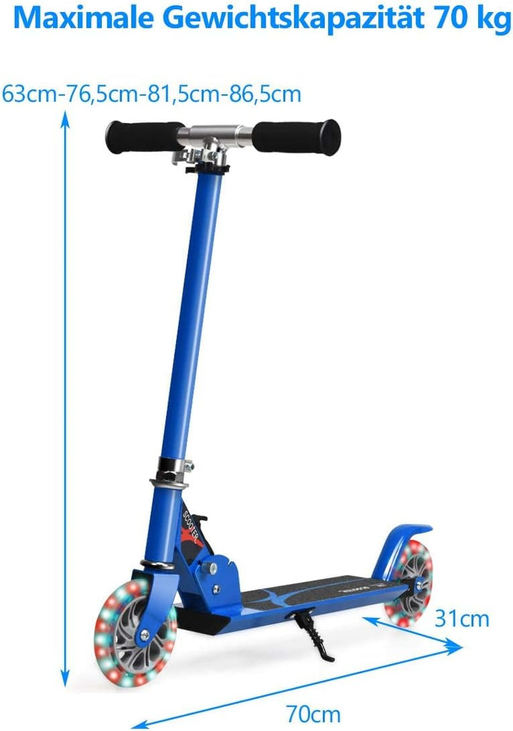 GYMAX Faltbare Kindersooter, Kinder Roller mit LED leuchtenden Räder, Tretroller 3 höhenverstellbar