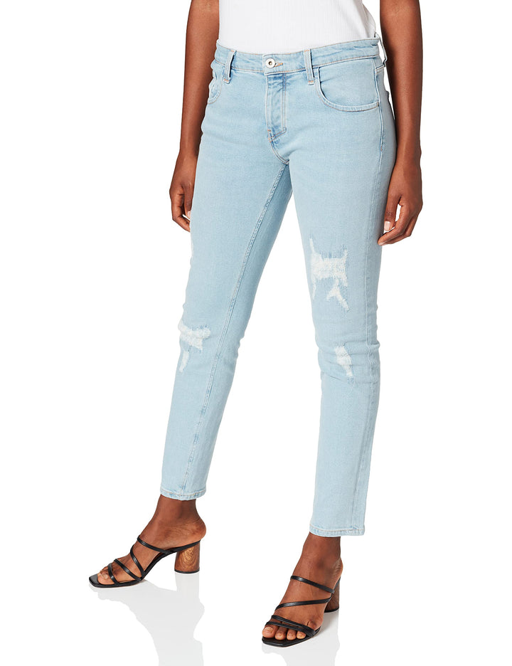 Cross Damen Gwen Boyfriend Jeans 28W Blau (Light Blue Destroyed 049), 28W Blau (Light Blue Destroyed