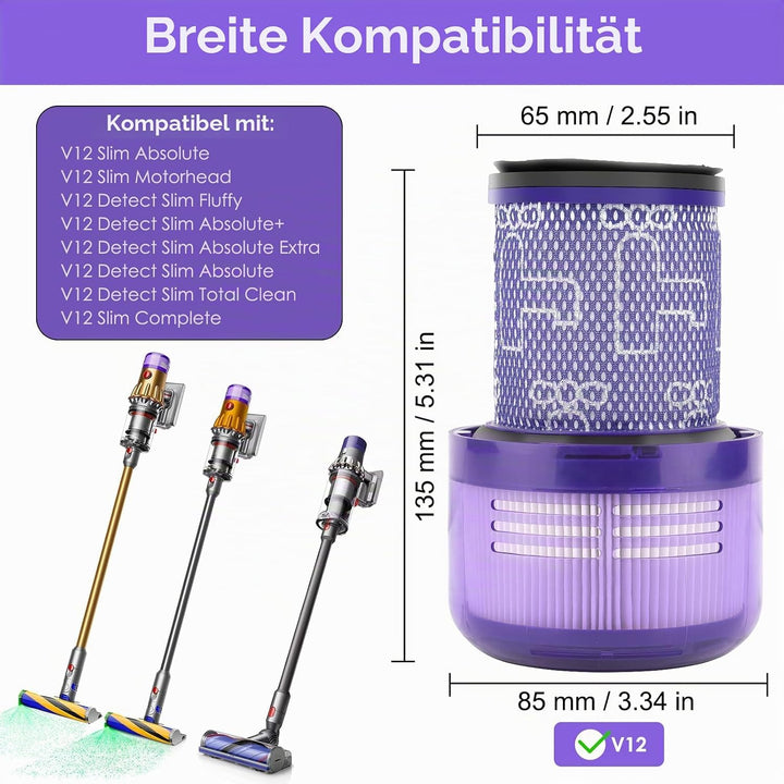 (5 Stück) V12 Slim Detect Slim Ersatz HEPA Filter für Dyson V12 Detect Slim Absolute/Complete/Motorh