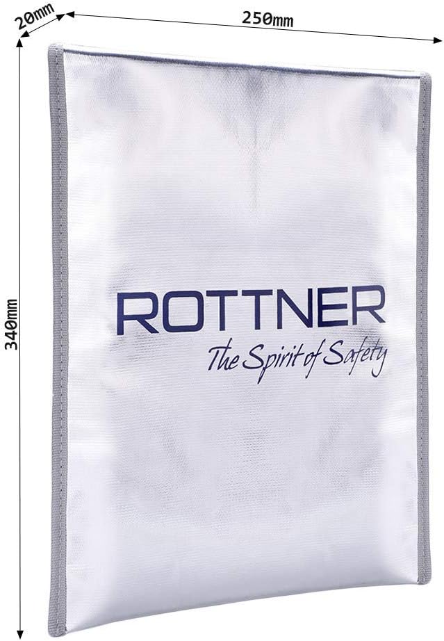 Rottner Fire Proof Bag DIN A4 feuerfeste Dokumententasche Reissverschluss Klettverschluss schützt vo