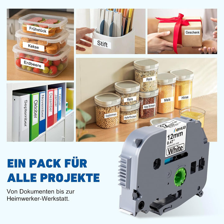 10x Tze231 Hehua Ersatz für Brother P-Touch Bänder TZe-231 Tz-231 Tz Tape 12mm 0.47 White Schriftban