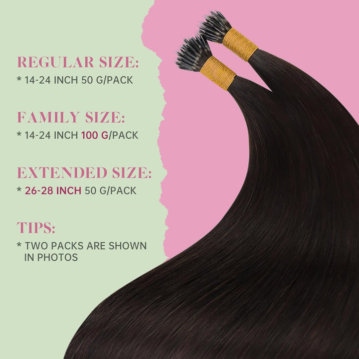 YoungSee Nanoring Extensions Echthaar Braun Nanoring Extensions 35cm Dunkelbraun Nano Ring Extension