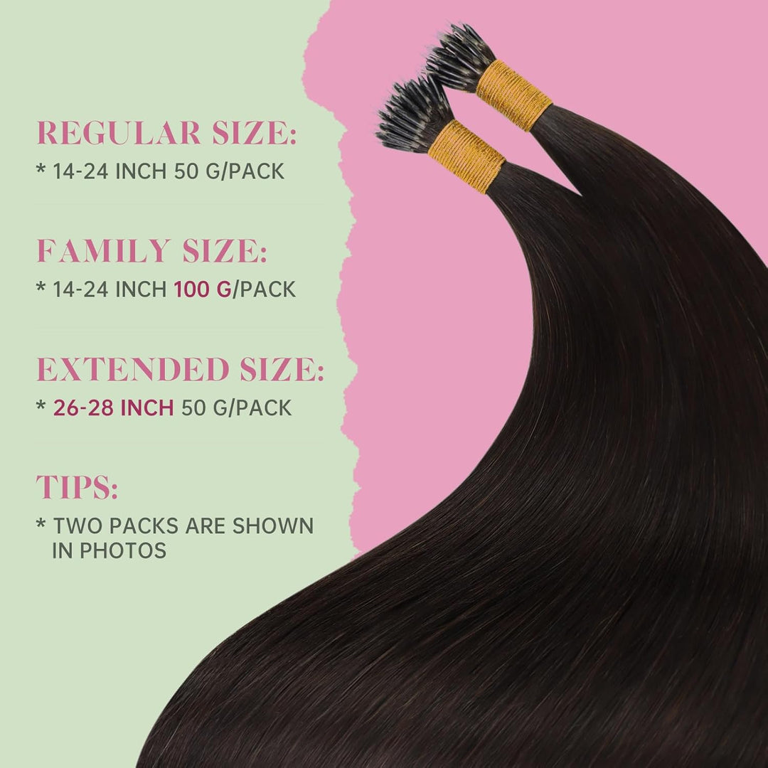 YoungSee Nanoring Extensions Echthaar Braun 40 cm Nanoring Hair Extensions Nano Ring Extensons Nanor