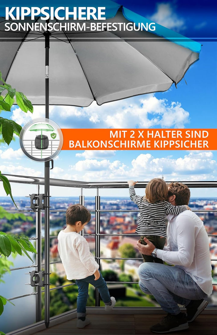 4smile Sonnenschirm Balkon SunnyJoy im 4er-Set - UPF 50+ Balkon Schirm + 2 x Sonnenschirmhalter Balk