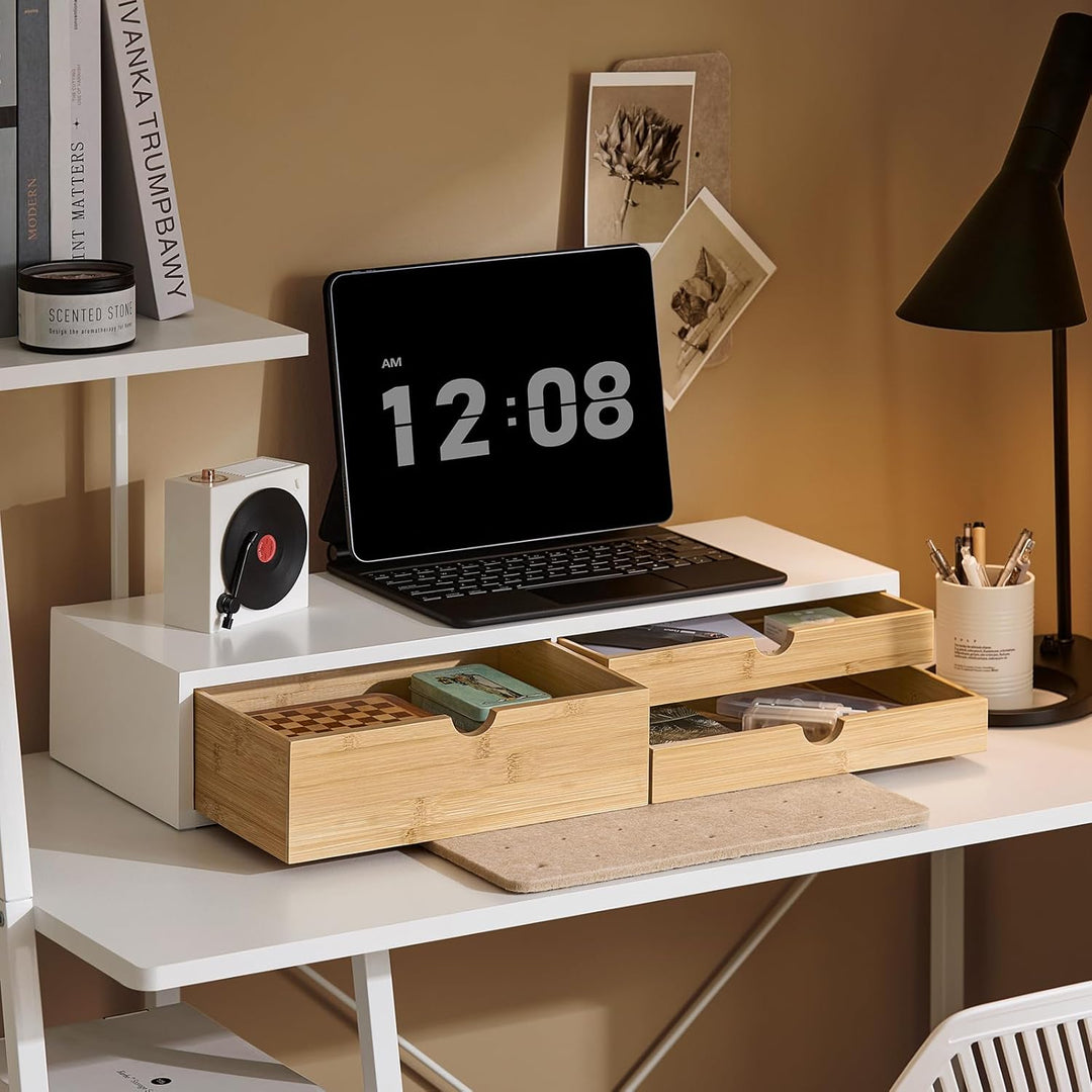 SoBuy Monitor Bildschirm Ständer Monitorerhöhung Bildschirmerhöher Monitorständer mit 3 Schubladen B