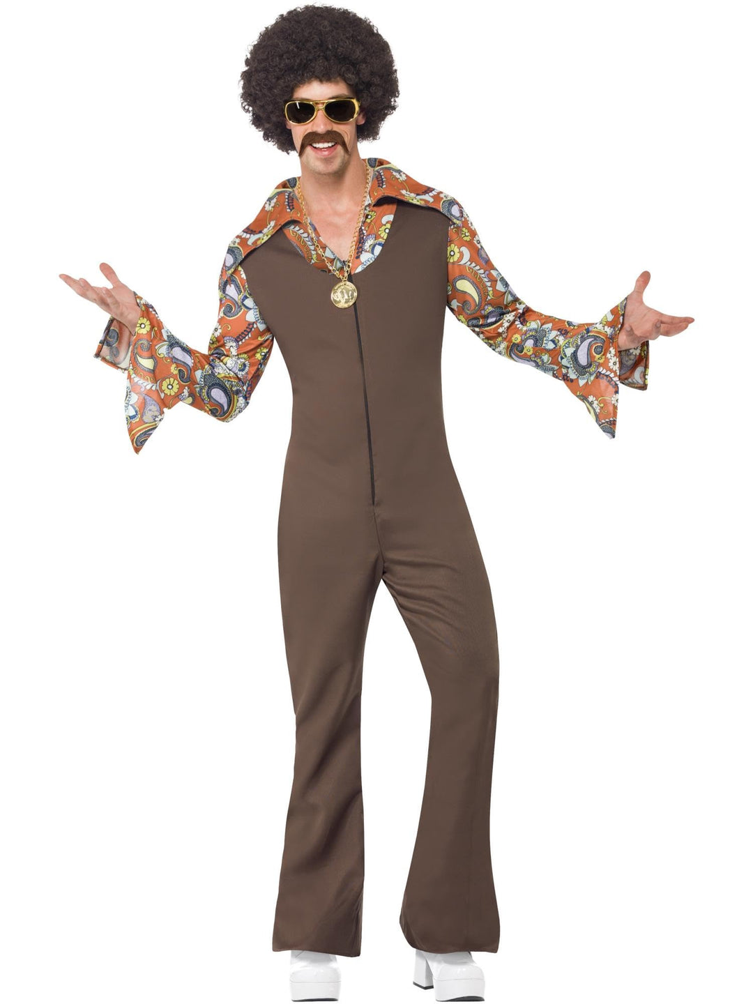 Smiffys, Herren Groovy Boogie Kostüm, Jumpsuit mit angesetztem Hemd,Grösse: L, 43860, M