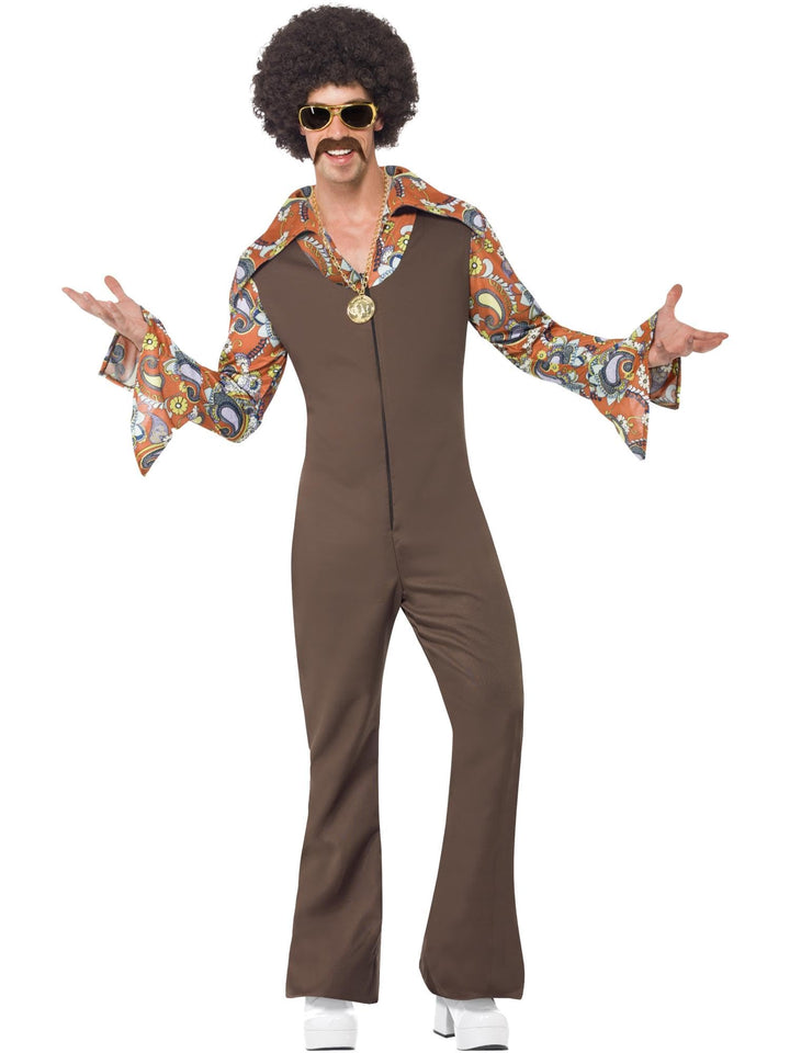 Smiffys, Herren Groovy Boogie Kostüm, Jumpsuit mit angesetztem Hemd,Grösse: L, 43860, M