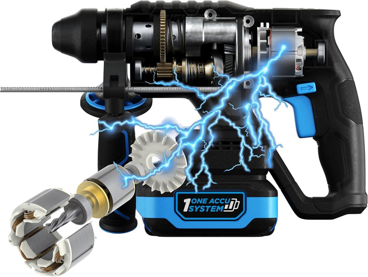 HÖGERT TECHNIK Bürstenloser Akku-Bohrhammer Set 18V, 2,0 J Schlagenergie, Meisselfunktion, 4,0 Ah Ak