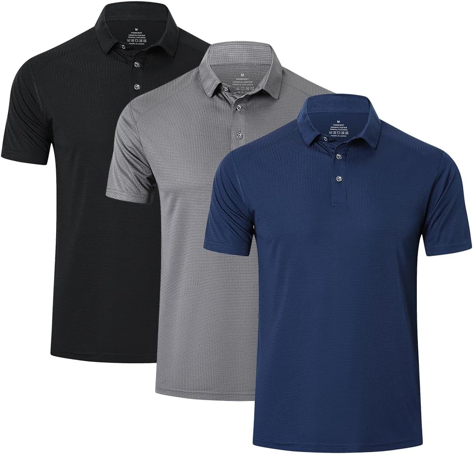 HUAKANG 3er Pack Poloshirt Herren Kurzarm Schnelltrocknend Atmungsaktives Tennis Poloshirt Herren So