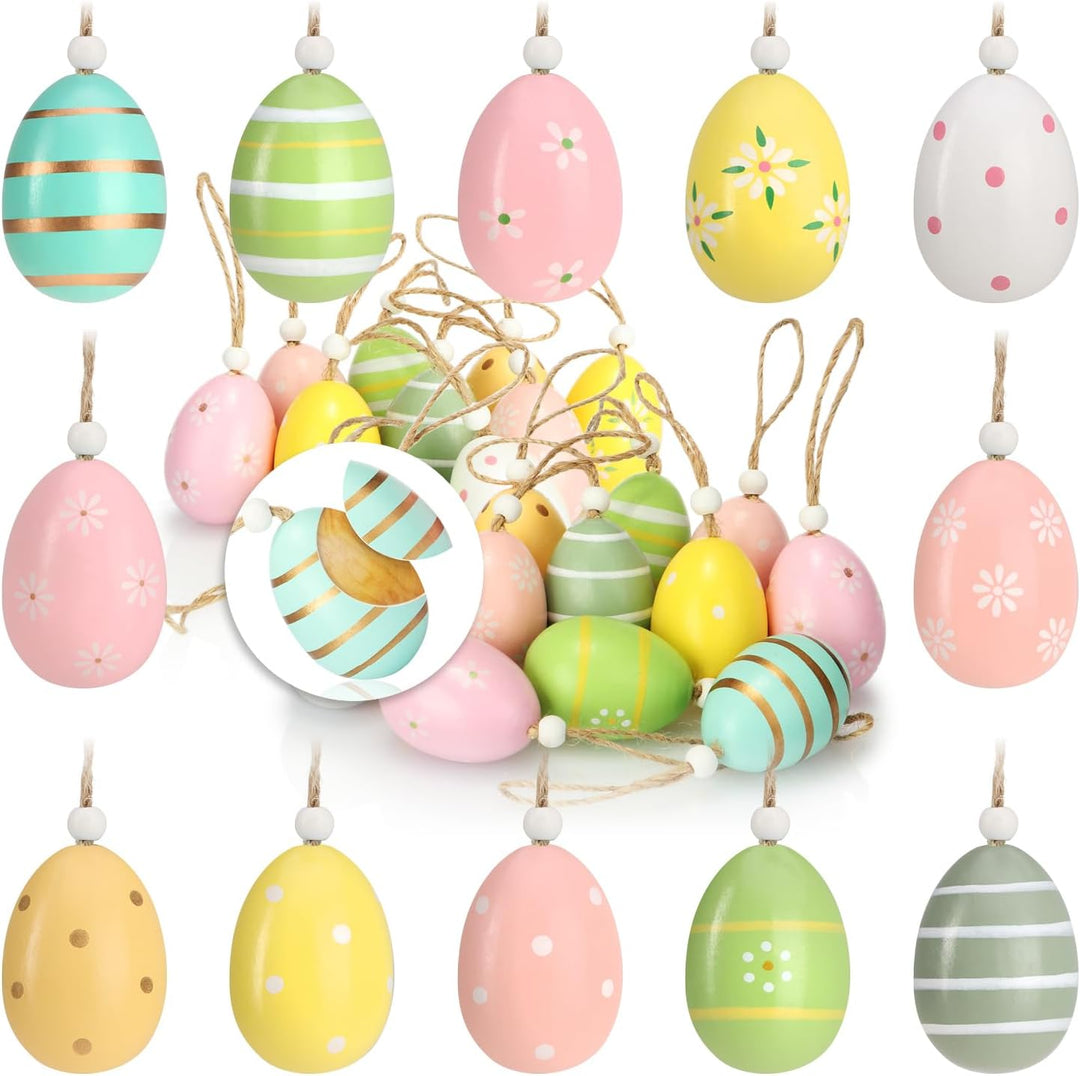 com-four® 24x Ostereier zum Aufhängen - Osterdeko aus Holz in tollen Farben - Deko Ostereier mit sch