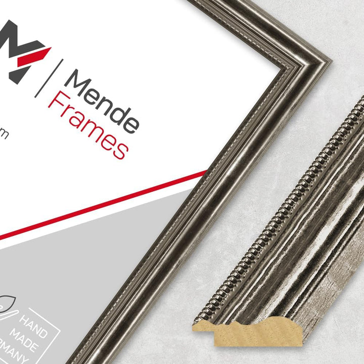 Mende Frames Bilderrahmen Antik 42x60cm DIN A2 I Farbe: Silber I Holzbilderrahmen I Fotorahmen I Sil