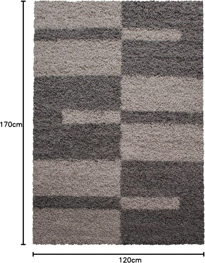 Carpetsale24 Teppich Wohnzimmer Moderne Kariert Design Shaggy Flokati 120 x 170 cm Taupe-Beige - Hoc