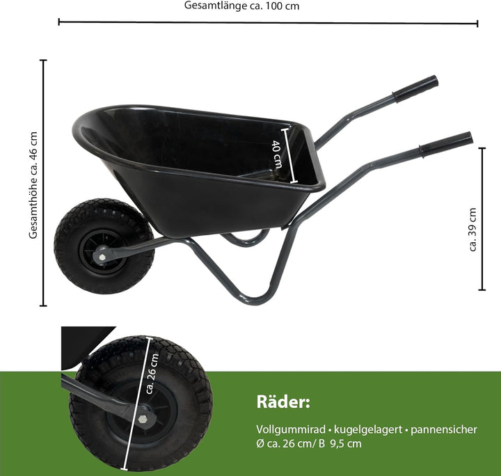 TRUTZHOLM Kinderschubkarre Uni 40 kg Traglast 3,6 kg Stahl Kunststoff Vollgummirad Schiebkarre Garte