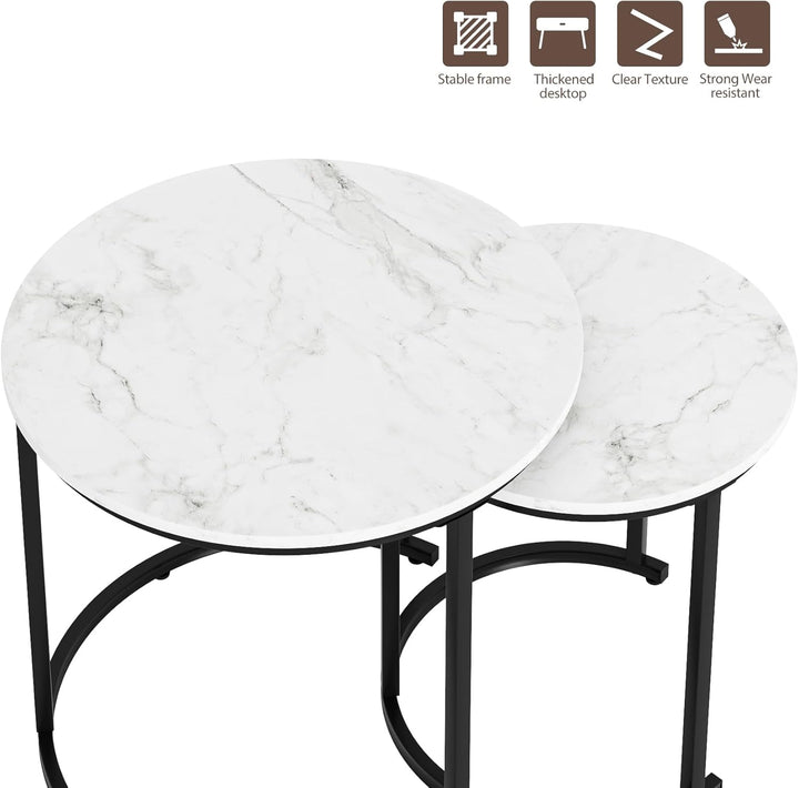 HEYZOEY Couchtisch Rund 2er Set, Wohnzimmertisch, Beistelltische Schwarz Metall, Kaffeetisch für Sof