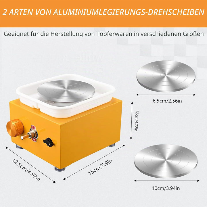 Töpferscheibe,Töpferscheibe Elektrisch mit 6.5/10 cm Grossen Platten Formwerkzeugen,Mini Pottery Whe