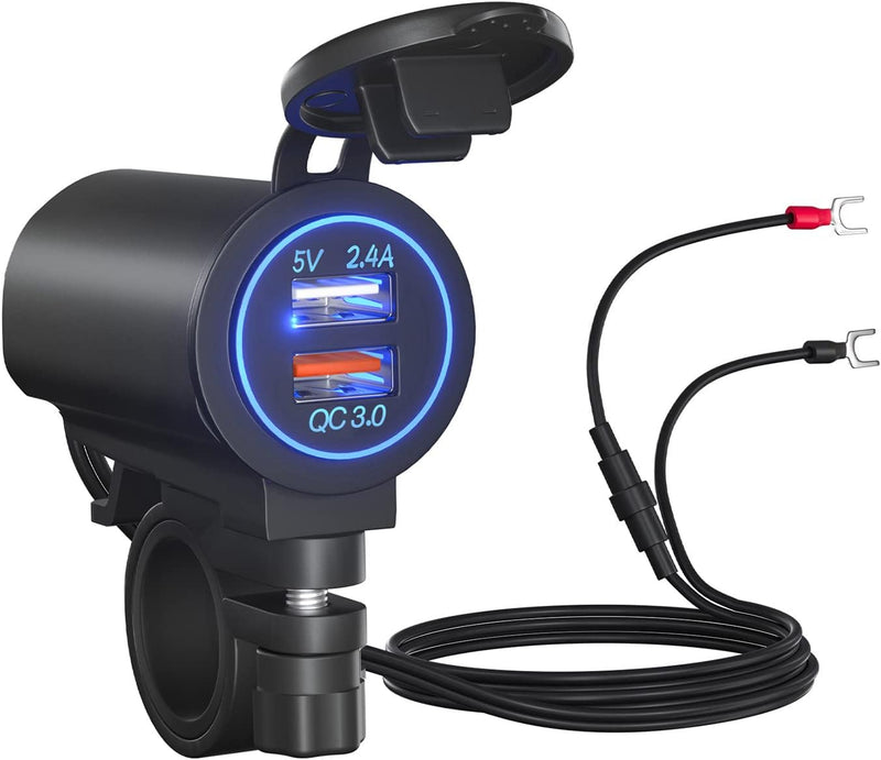 Shkalacar Dual USB Motorrad Ladegerät, Motorrad USB Ladekabel Adapter QC3.0-Schnelllade Wasserdichte