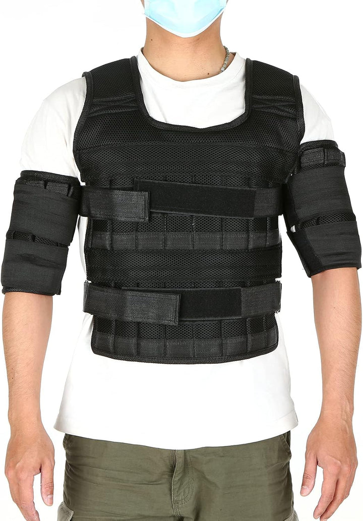 35kg Gewichtsweste mit 6kg Bein- und 5kg Armgewichten, Verstellbare Trainingweste mit 32 Taschen, Me