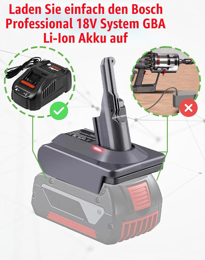 2-in-1 V7/8 Akku-Adapter für Bosch 18V Akku umwandeln für Dyson V7/8 Handstaubsauger Akku kompatibel