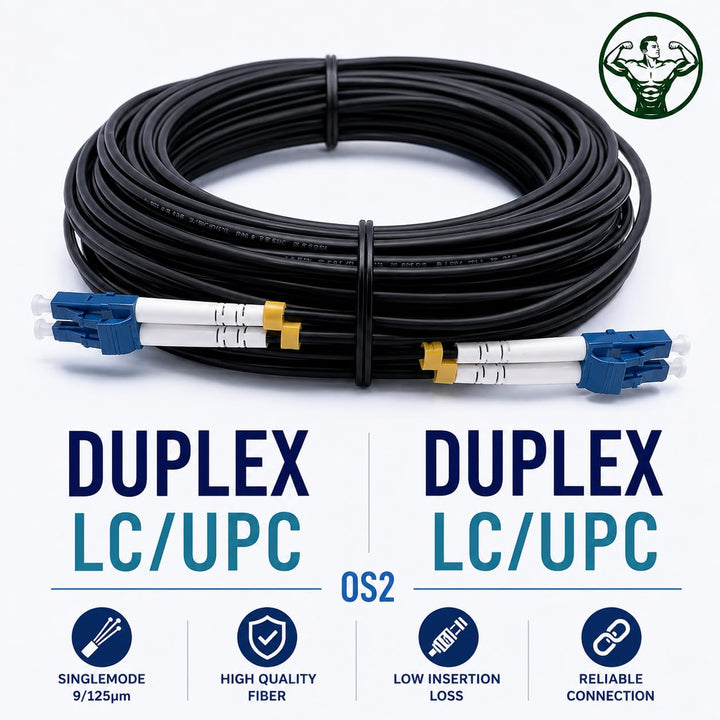 Elfcam® - Gepanzerte Glasfaser-kabel LC/UPC auf LC/UPC OS2 Duplex Singlemode 9/125µm LSZH, LWL-Kabel