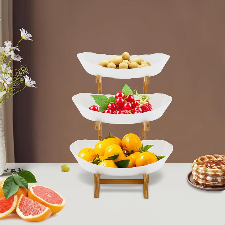 Obstschalen Obst Etagere 3 Stöckig Obstteller Oval Bambusholz Ständer Obstkorb Bambus Stand Inhaber,