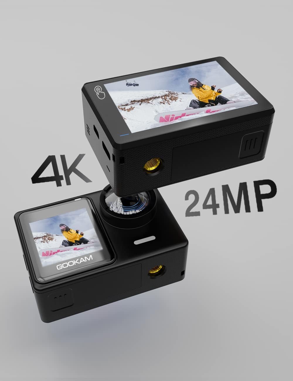 GOOKAM 4K 60fps 24MP Action Cam WiFi Actionkamera Dualscreen Touchscreen 40M Unterwasserkamera EIS S