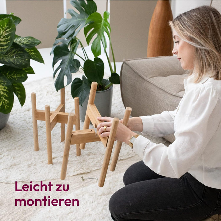 Gadgy® Pflanzenständer Holz - 2er Set Bambus Blumenständer Holz - Verstellbare Blumenhocker Holz für