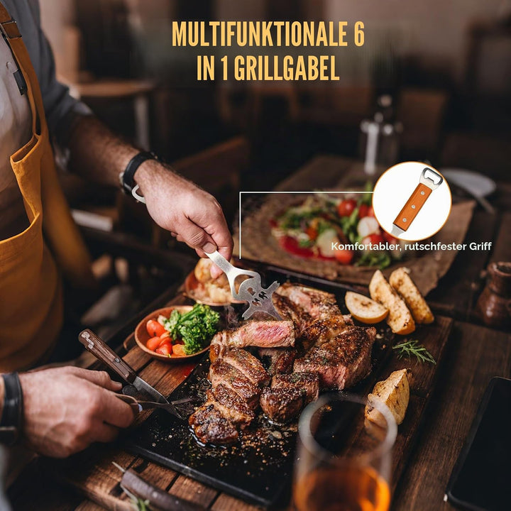 Grillbesteck Set 3-teilig Extra Lang – Edelstahl Grillbesteck mit Holzgriff & Tasche, Grillzubehör m
