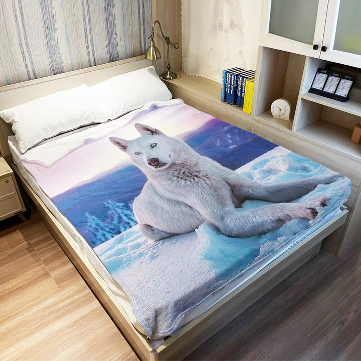 YISUMEI Flauschige Decke 150x200 Bett Kuscheldecke Sofa Wohndecke mit Motiv Schnee Weisser Wolf 150