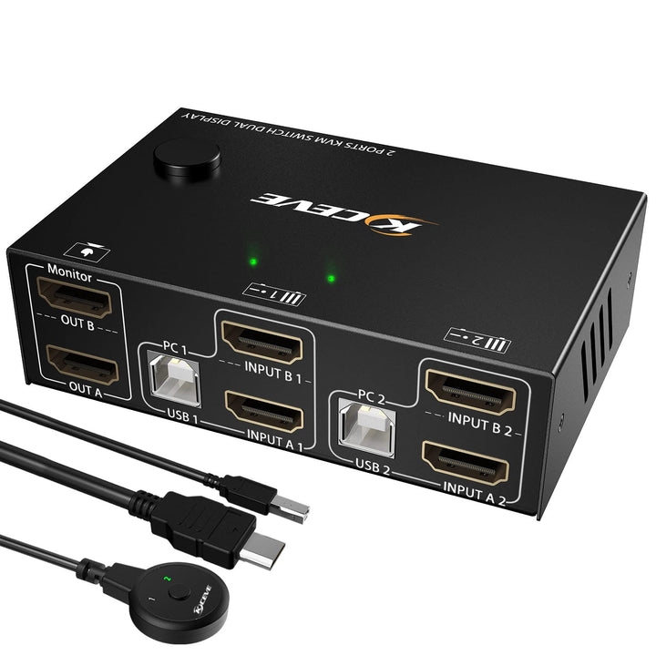 Dual Monitor KVM Switch HDMI 2 Port 4K@30Hz, MLEEDA KVM Switch 2 Monitore für 2 Computer teilen sich