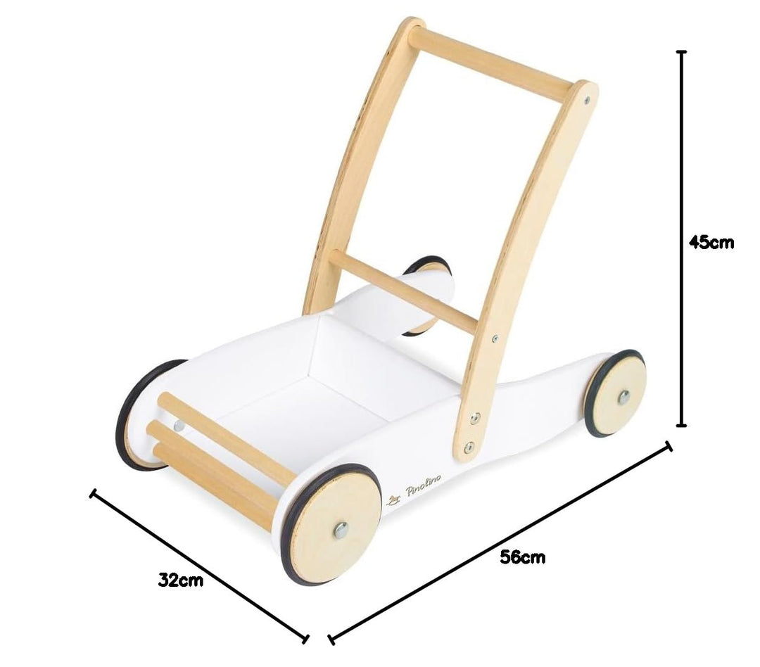 PINOLINO Lauflernwagen Uli, aus Holz, mit Bremssystem, Lauflernhilfe mit gummierten Holzrädern, für