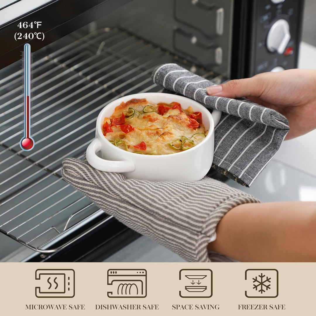 MALACASA Mini Cocotte mit Deckel, 4 Stück Auflaufform Klein aus Porzellan mit Griffen, Kleine Auflau