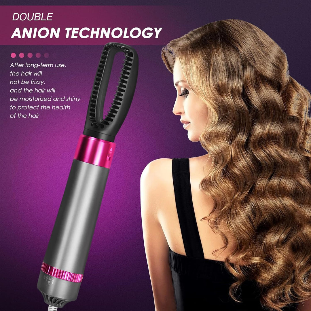 5-in-1 Lockenstäbe Lockenbürste Set, Warmluftbürste Rotierend mit Lockenstab, Set Haartrockner Hairs