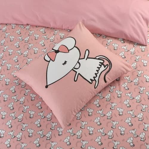 KIDZROOM - Bettwäsche – Maus – 2-teilig – Rosa – Kinder – Bettbezug – wendbar – 140 x 200 cm – Kisse