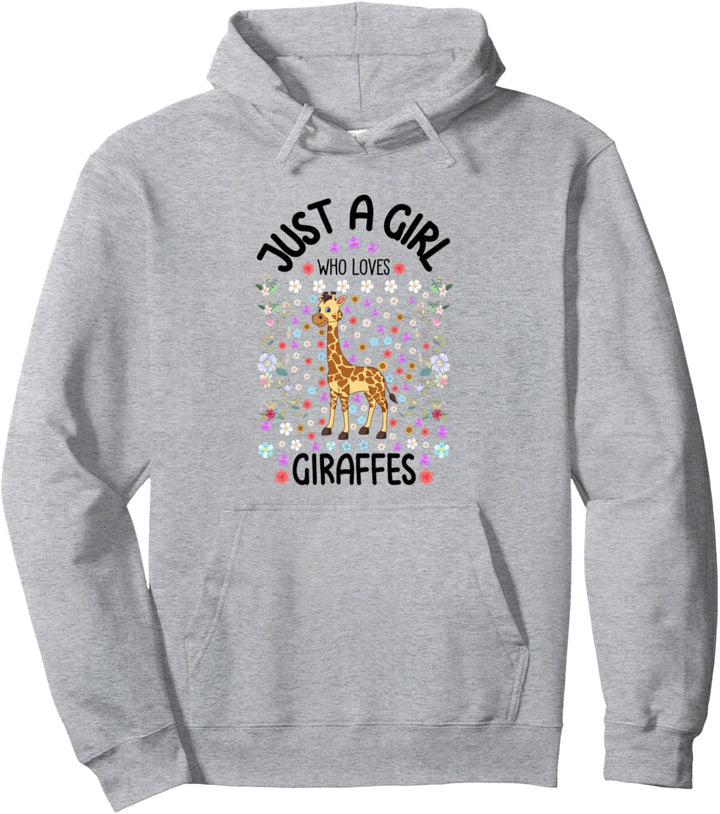 Girls Just a Girl Who Loves Giraffes Cute Giraffe Lover Gift Pullover Hoodie