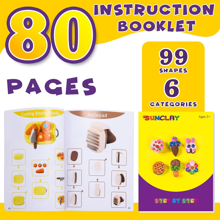 SUNCLAY Modelliermasse Lufttrocknend - 55 Farben Knete Set mit 80 Seiten Anleitungsbuch 9 Stück Knet