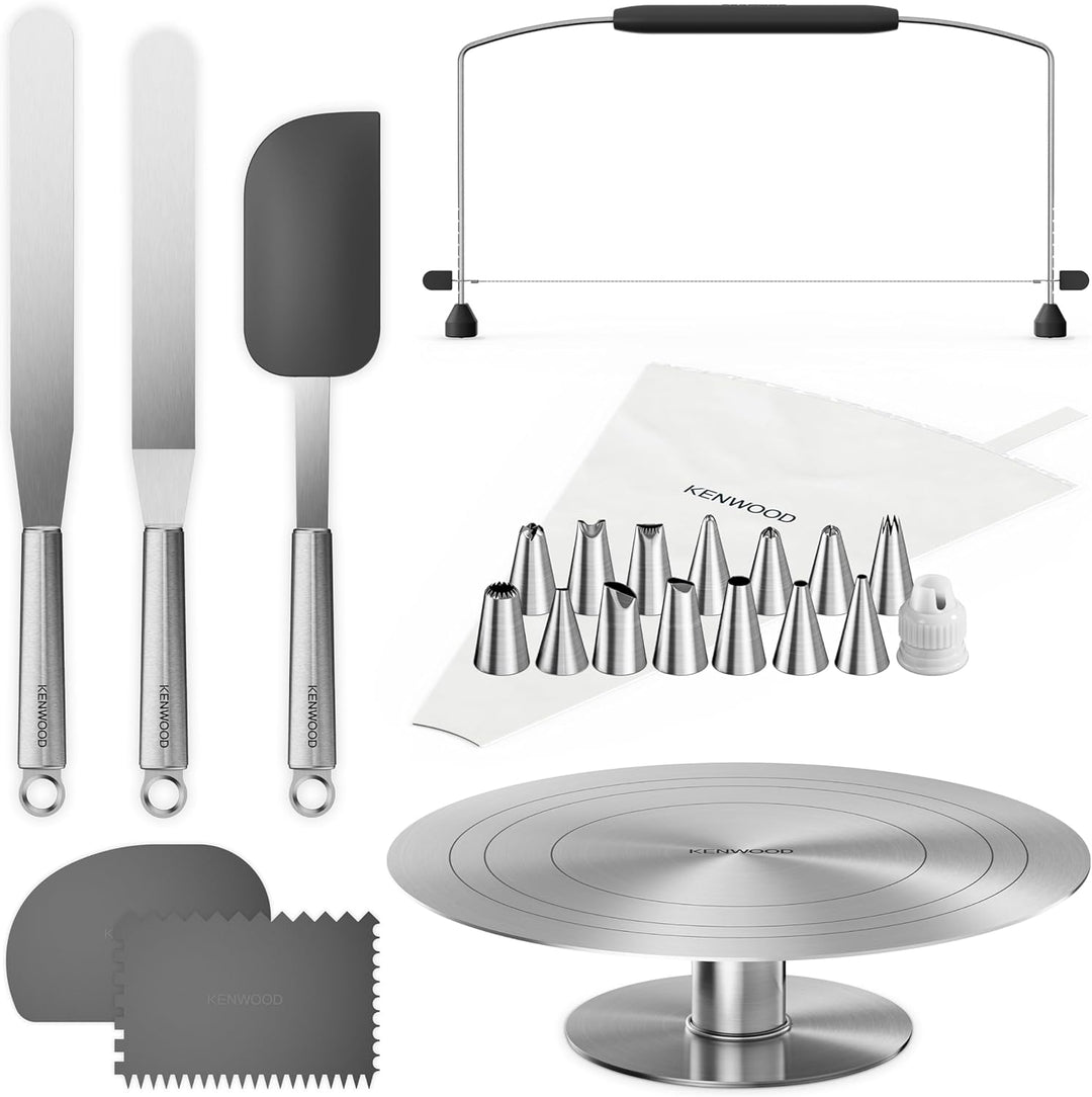 Kenwood Tortendekorationsset KWSD100, Deko-Set für Kuchen und Torten inkl. Tortenplatte, Spritzbeute