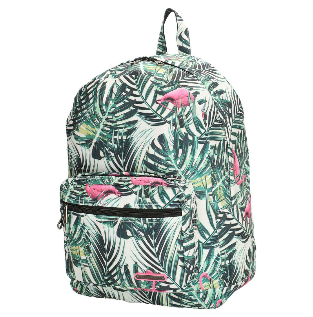 Bowatex Rucksack-Wanderrucksack-Laptopfach-Palmen Flamingo Grün Weiss-43 cm
