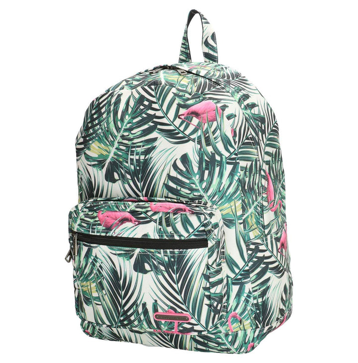Bowatex Rucksack-Wanderrucksack-Laptopfach-Palmen Flamingo Grün Weiss-43 cm