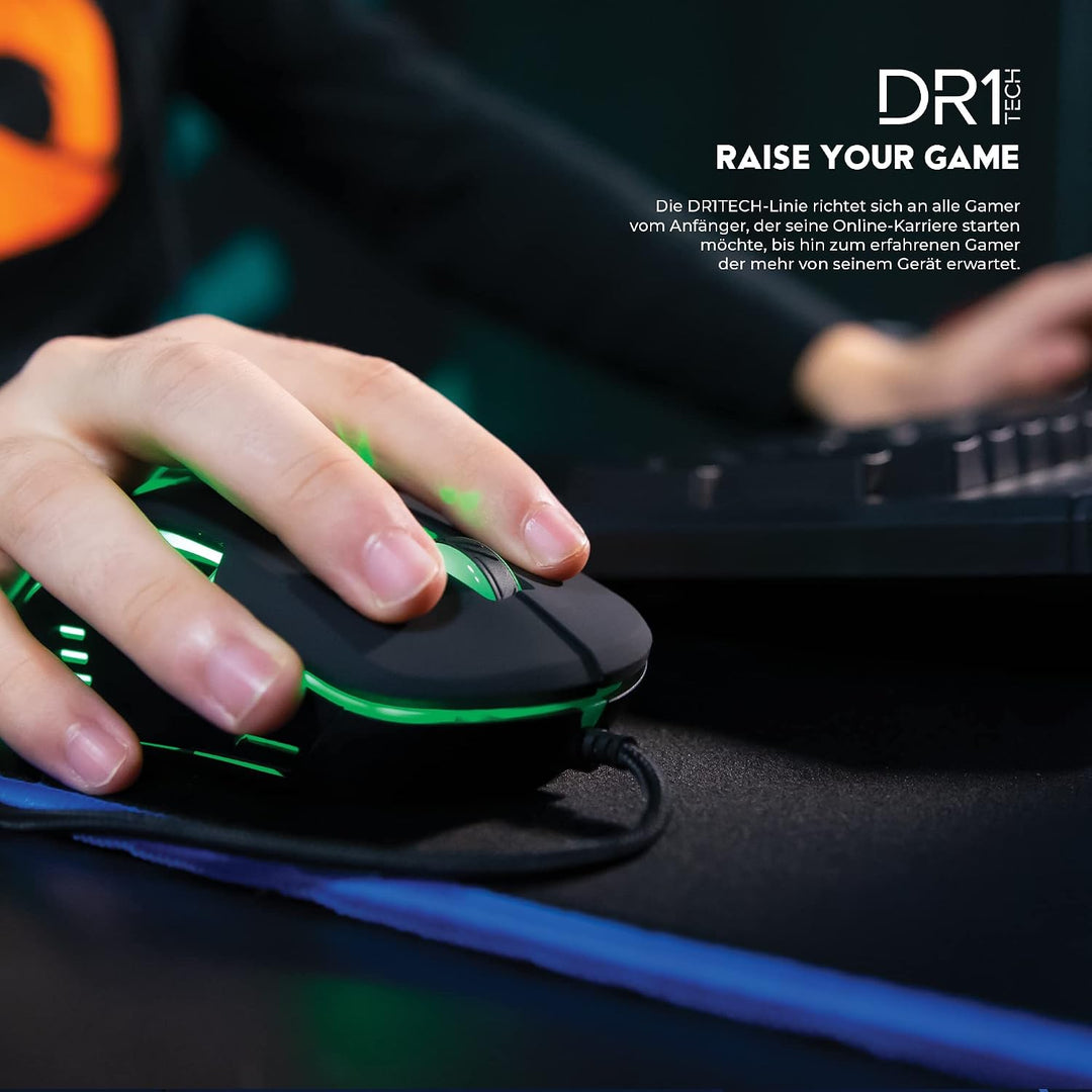 DR1TECH Hunter+ Professional Gaming Maus Mit Kabel [5 Auswechselbare Gewichte + Triple FIRE] - 9 Tas