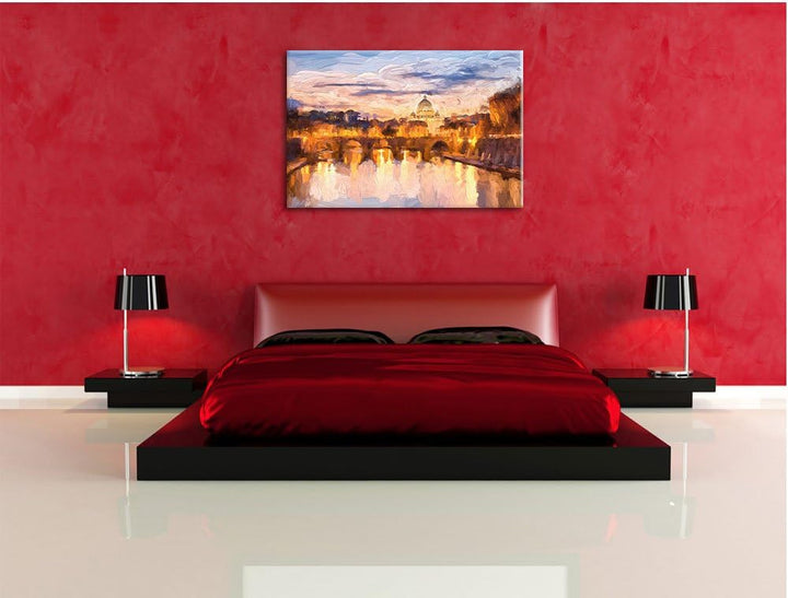 Nachtansicht der Basilika St. Peter in Rom Kunst Pinsel Effekt, Format: 120x80 auf Leinwand, riesige