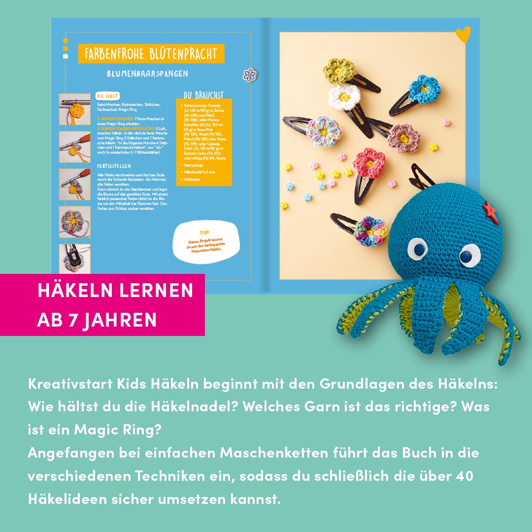 Kreativstart Kids Häkeln. Anleitungsbuch und Material: über 40 Häkelideen Schritt für Schritt erklär