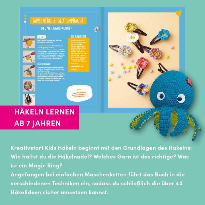 Kreativstart Kids Häkeln. Anleitungsbuch und Material: über 40 Häkelideen Schritt für Schritt erklär