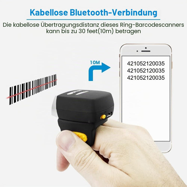 NetumScan Bluetooth-Ring-Barcode-Scanner Tragbar Mini 1D CCD Barcode-Lesegerät Scanner für Mobile Za