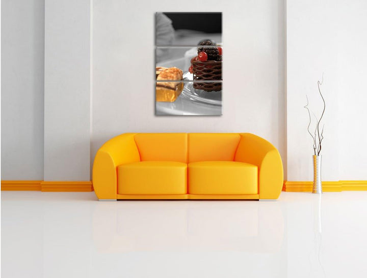 Pixxprint leckeres süsses Desserts als Leinwandbild/Grösse: 3 Teilig (120x80) cm/Wandbild/Kunstdruck