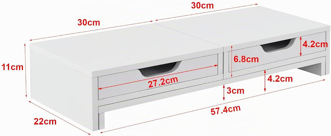 [en.casa] Monitorständer Marttila mit 2 Schubladen Monitorerhöhung 60x22x11cm Bildschirmerhöhung für