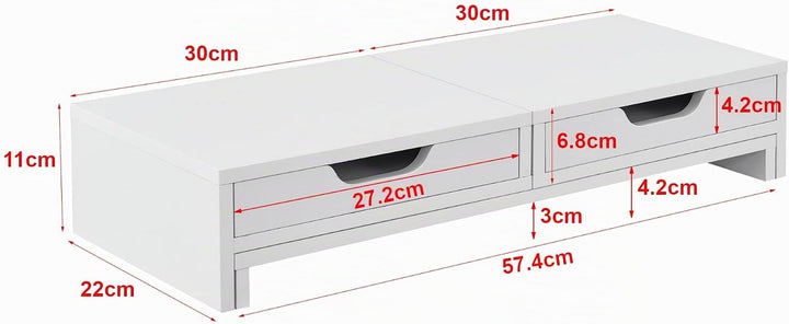[en.casa] Monitorständer Marttila mit 2 Schubladen Monitorerhöhung 60x22x11cm Bildschirmerhöhung für