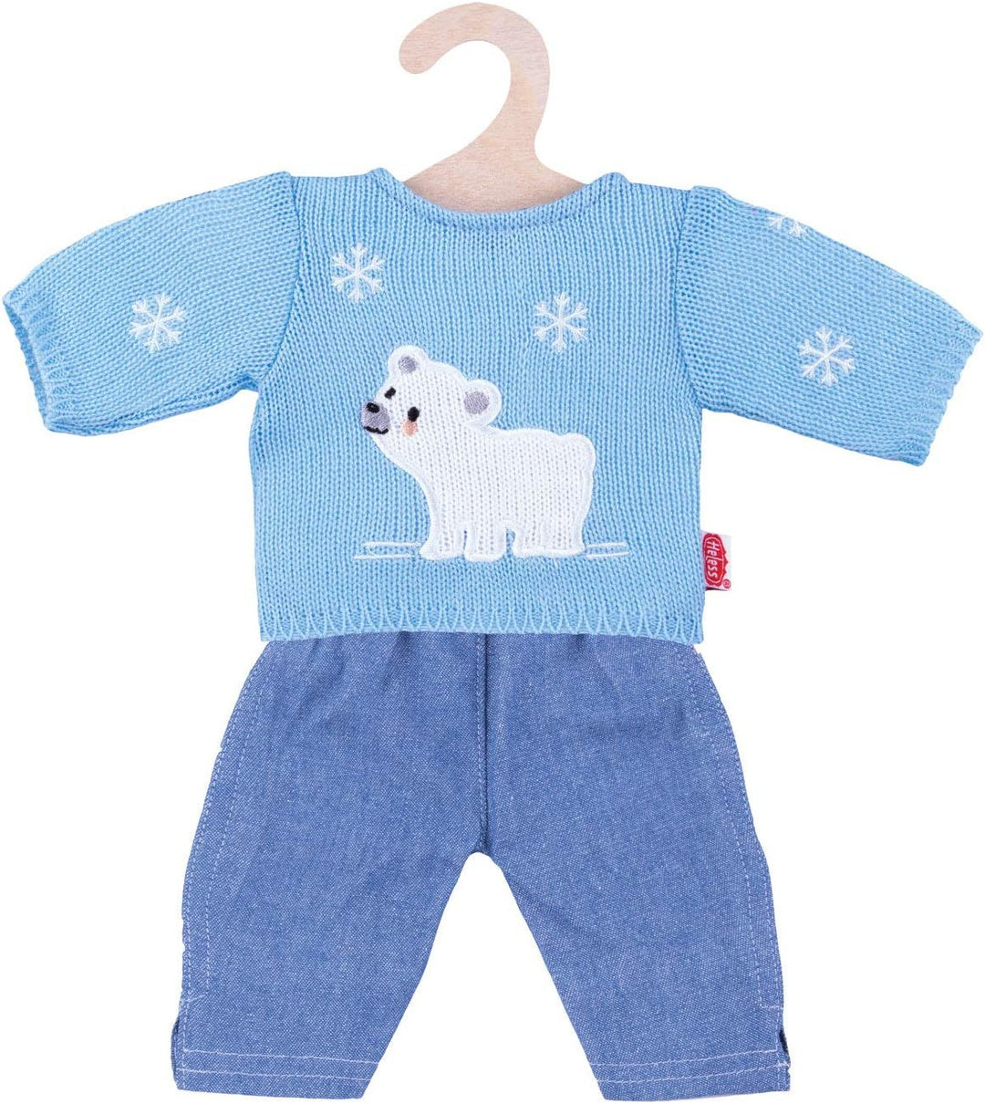 Heless 1934 - Bekleidungs-Set für Puppen, 2 teilig, Pullover Eisbär mit Jeans, hellblau, Grösse 28 -
