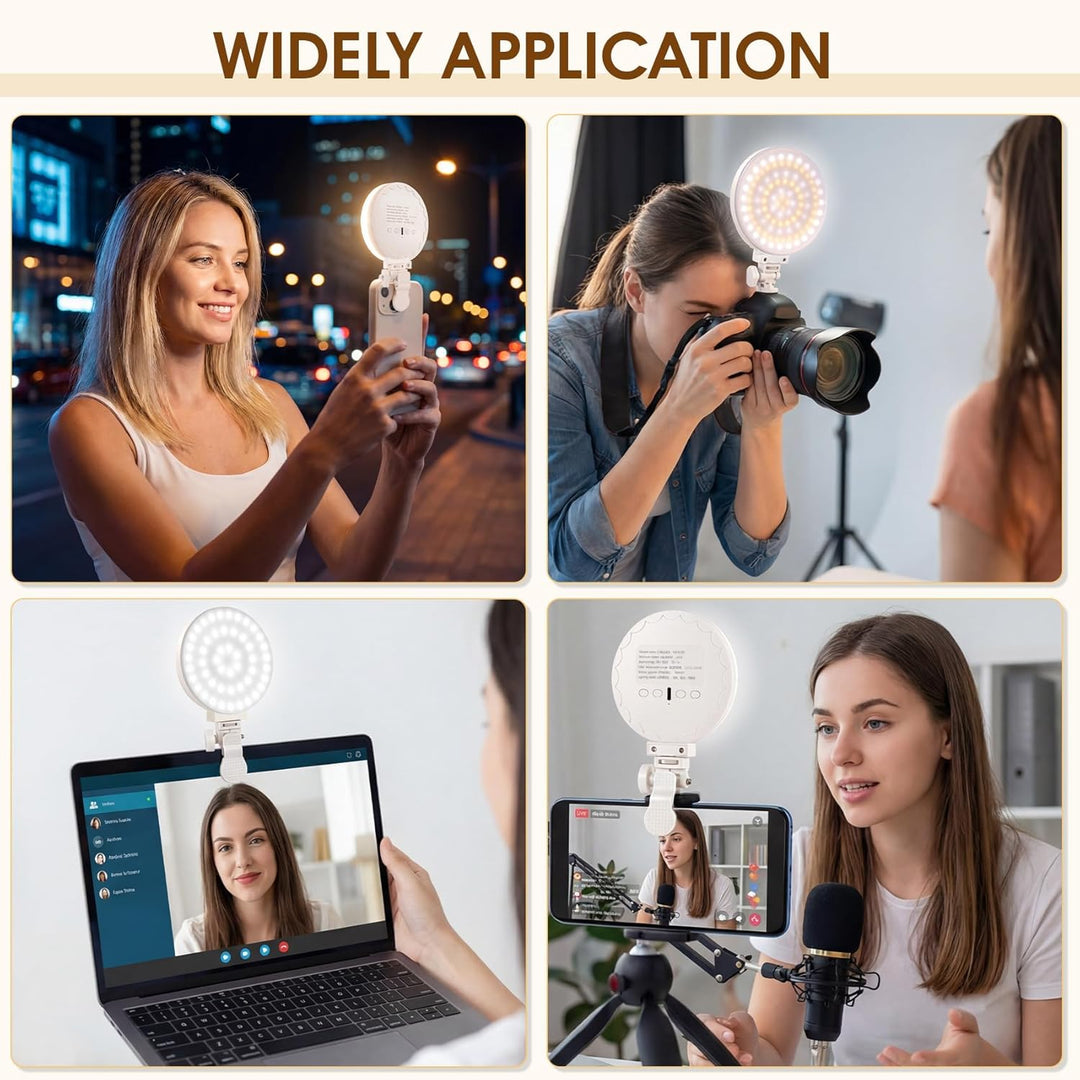 GlobalCrown Selfie Licht Handy,handylicht mit 100 LED,wiederaufladbare Beleuchtung zum Aufstecken,3